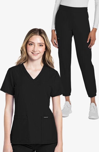 Women's Scrub Set: Rounded V-Neck Top & 5-Pocket Cargo Jogger Pant Women's Scrub Set: Rounded V-Neck Top & 5-Pocket Cargo Jogger Pant