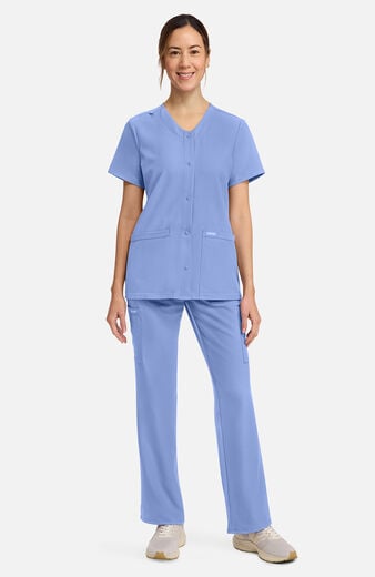 Women's 2-Pocket Snap Front V-Neck Scrub Top Women's 2-Pocket Snap Front V-Neck Scrub Top