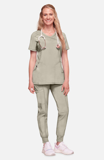 Women's Scrub Set: Mock Wrap Solid Top & Tapered Jogger Pant Women's Scrub Set: Mock Wrap Solid Top & Tapered Jogger Pant