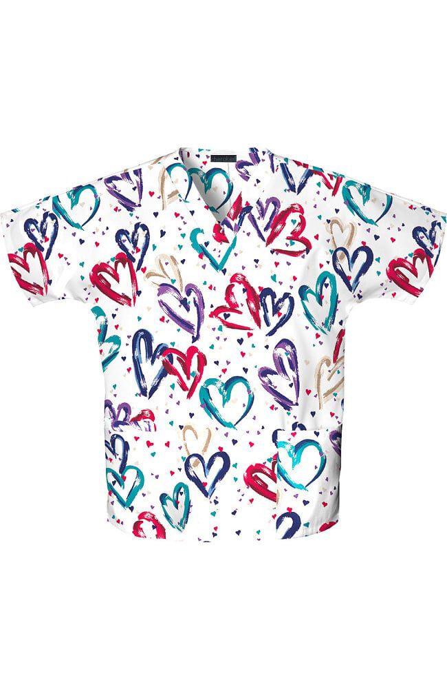 Women s V Neck Hearts Print Scrub Top Cherokee Uniforms