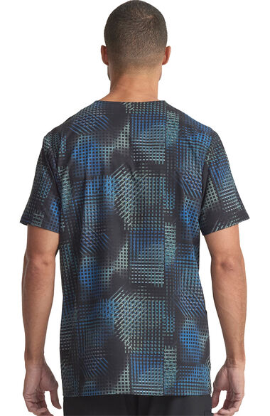 Men's V-Neck Gradient Grid Print Scrub Top, , large