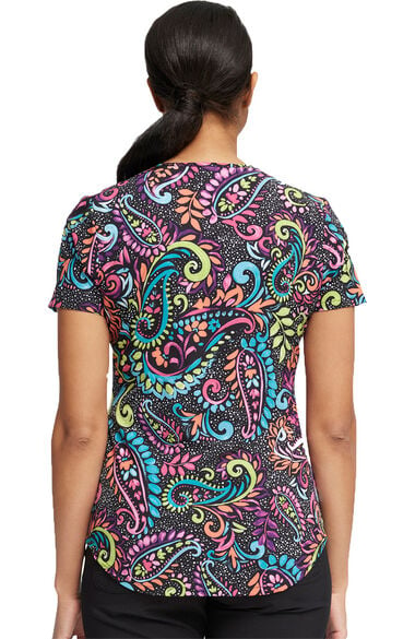 Clearance Women's Painted Paisley Print Scrub Top, , large