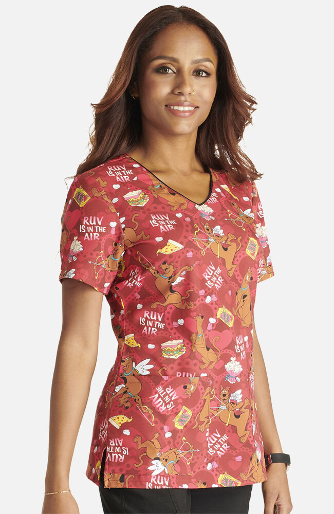 Red print scrub cheap tops