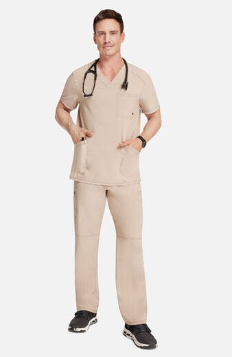 Men's Scrub Set: Stretch V-Neck Top & Zip Fly 6-Pocket Cargo Pant Men's Scrub Set: Stretch V-Neck Top & Zip Fly 6-Pocket Cargo Pant