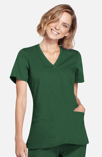 Women's Mock Wrap Knit Panel Solid Scrub Top Women's Mock Wrap Knit Panel Solid Scrub Top