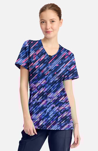 Women's Round Neck Staggered Marble Print Scrub Top Women's Round Neck Staggered Marble Print Scrub Top