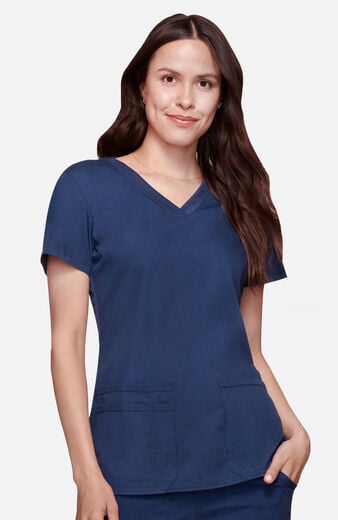 Women's Knit V-Neck Solid Scrub Top Women's Knit V-Neck Solid Scrub Top