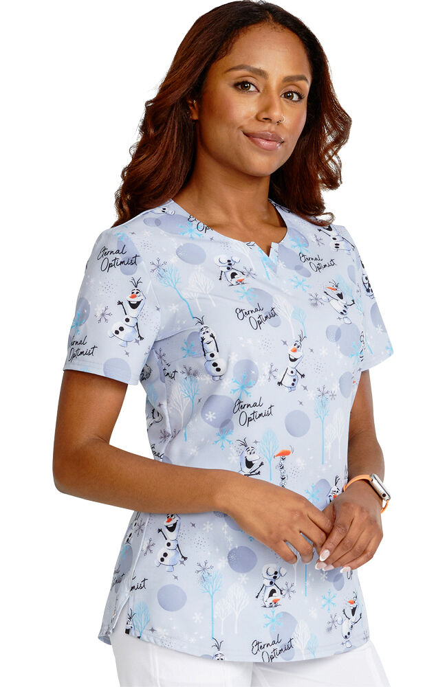 Women s Olaf Optimist Print Scrub Top Cherokee Uniforms