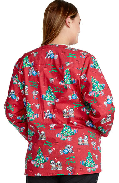 Women's Snap Front Meowy Christmouse Print Jacket, , large