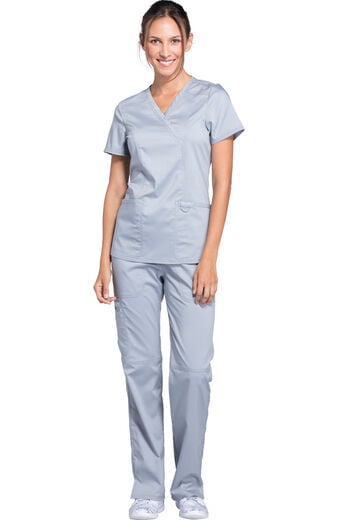 Women's Scrub Set: Shaped 3-Pocket Mock Wrap Top & Elastic Waist Cargo Pocket Pant Women's Scrub Set: Shaped 3-Pocket Mock Wrap Top & Elastic Waist Cargo Pocket Pant