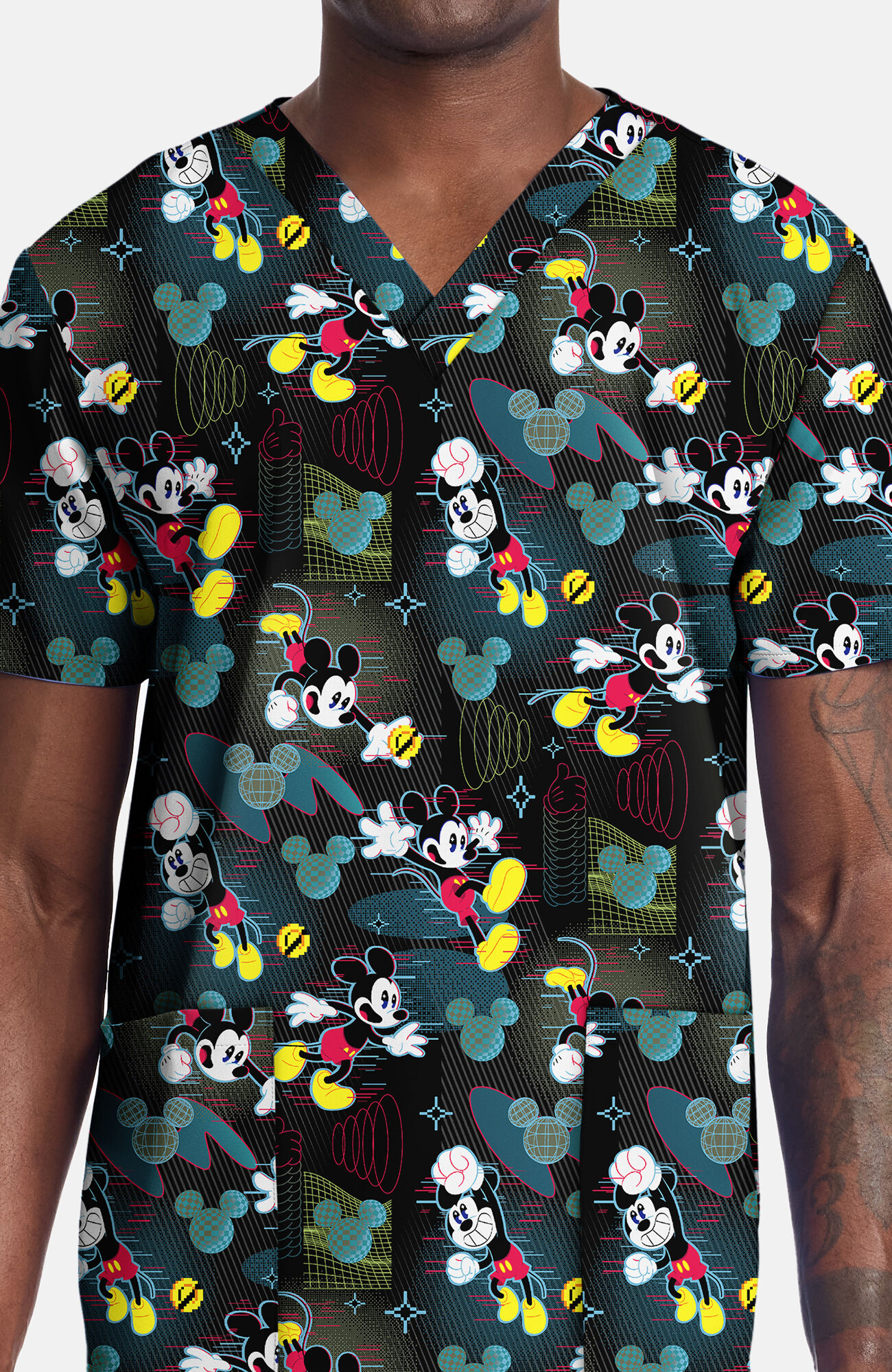 Men's Digital Mickey Print Scrub Top, , large