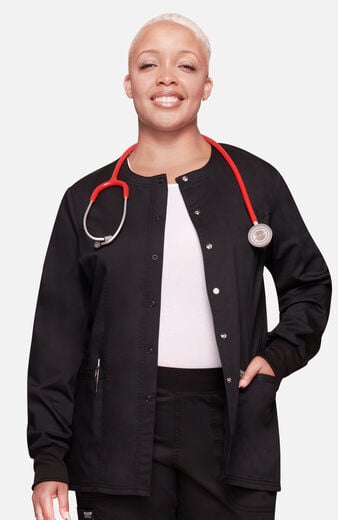 Women's Snap Front Crew Neck Scrub Jacket Women's Snap Front Crew Neck Scrub Jacket