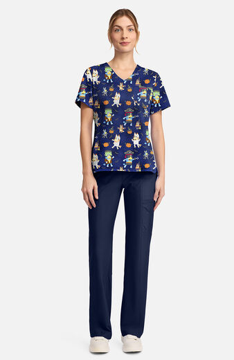 Women's Bluey Pumpkin Pups Print Scrub Top Women's Bluey Pumpkin Pups Print Scrub Top