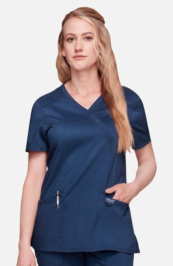 Women's Shaped 3-Pocket Mock Wrap Scrub Top Women's Shaped 3-Pocket Mock Wrap Scrub Top