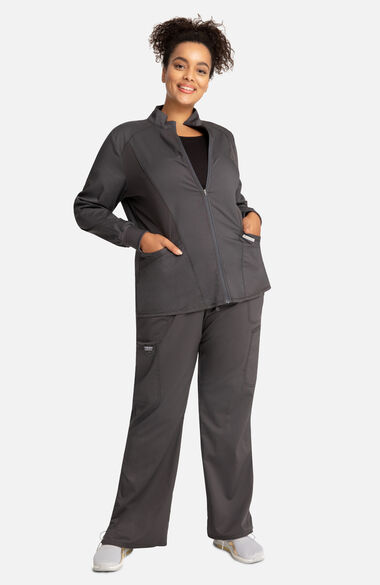 Women's Zip Front High-Low Solid Scrub Jacket
