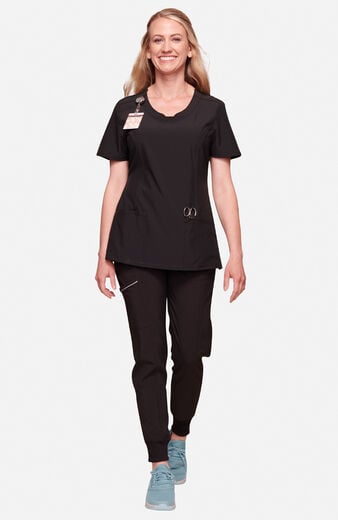 Women's Scrub Set: Split Round Neck Top & Tapered Jogger Pant Women's Scrub Set: Split Round Neck Top & Tapered Jogger Pant