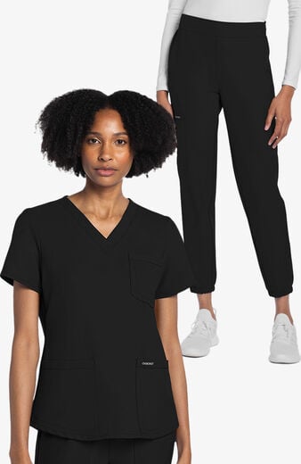 Women's Scrub Set: 3-Pocket V-Neck Shirttail Top & 5-Pocket Cargo Jogger Pant Women's Scrub Set: 3-Pocket V-Neck Shirttail Top & 5-Pocket Cargo Jogger Pant