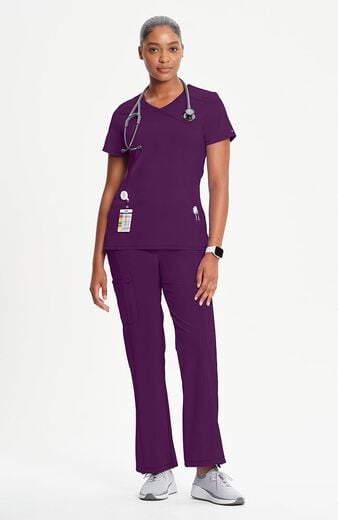 Women's 4-Pocket Knit Panel Mock Wrap Scrub Top Women's 4-Pocket Knit Panel Mock Wrap Scrub Top