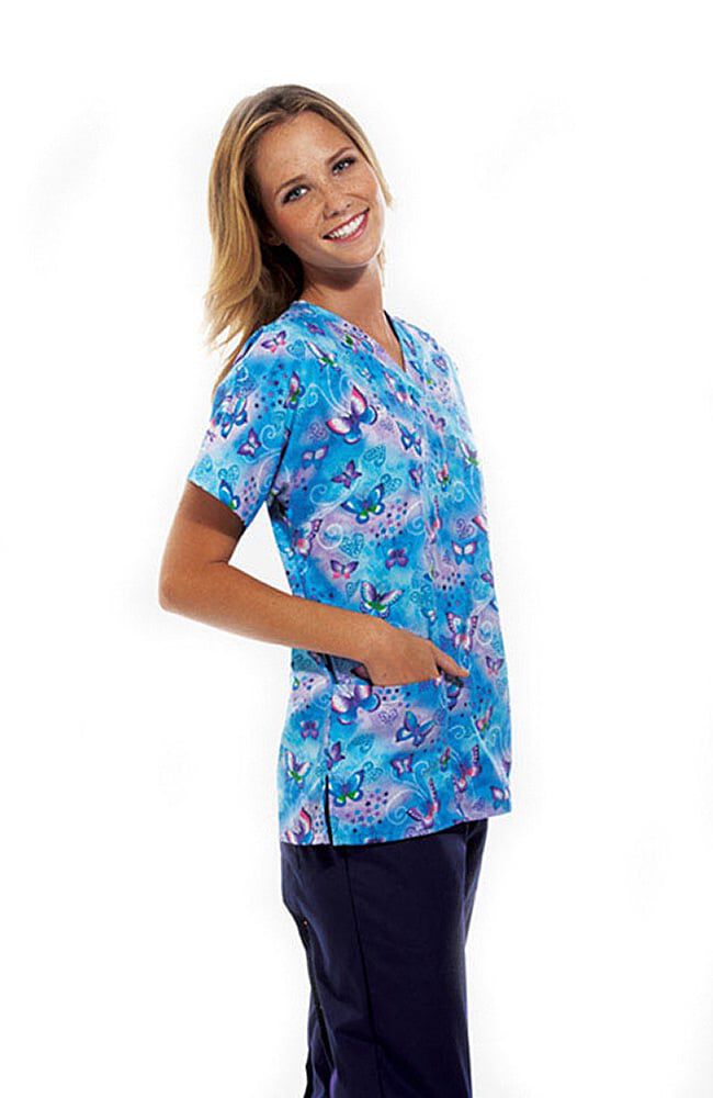 Clearance Scrub H.Q. by Women s V Neck 2 Pocket Fly by Night Print Scrub Top