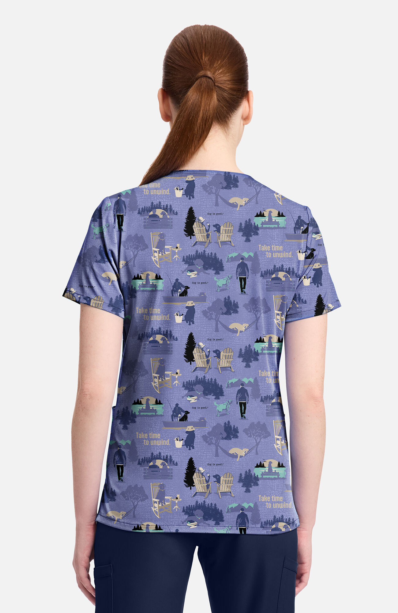 Women's Take Time To Unwind Print Scrub Top, , large