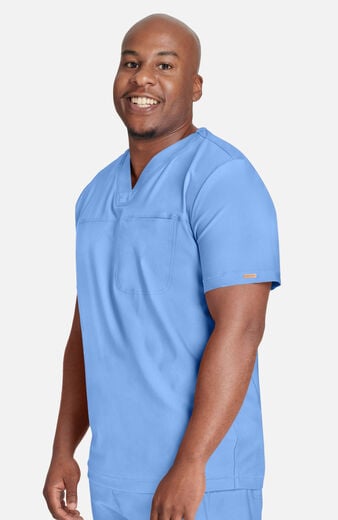 Men's Mesh Panel Chest Pocket V-Neck Scrub Top Men's Mesh Panel Chest Pocket V-Neck Scrub Top