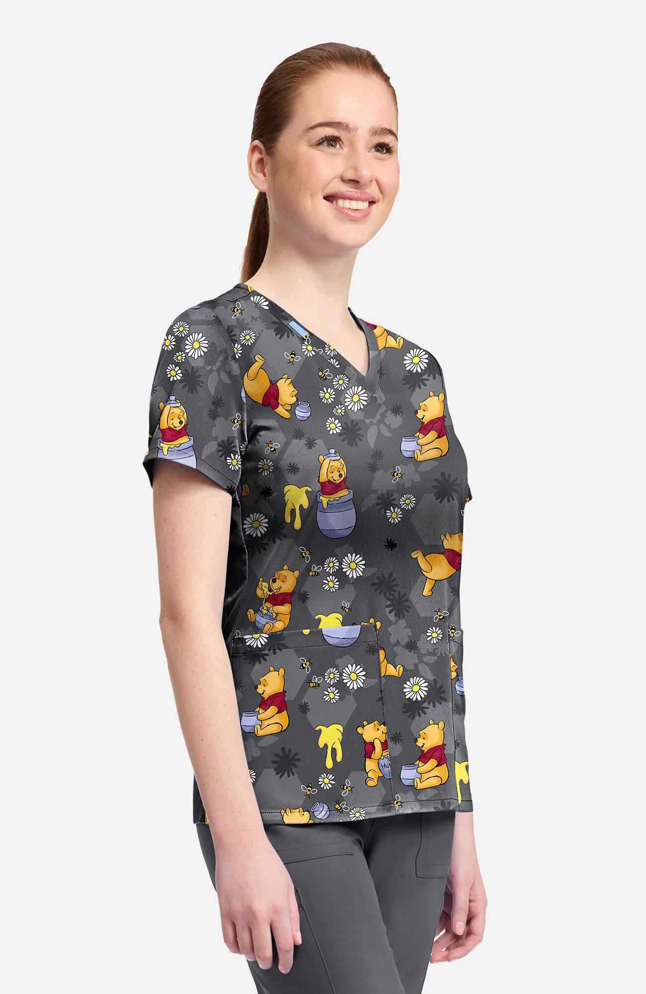Women's Pooh Honey Business Print Scrub Top, , large