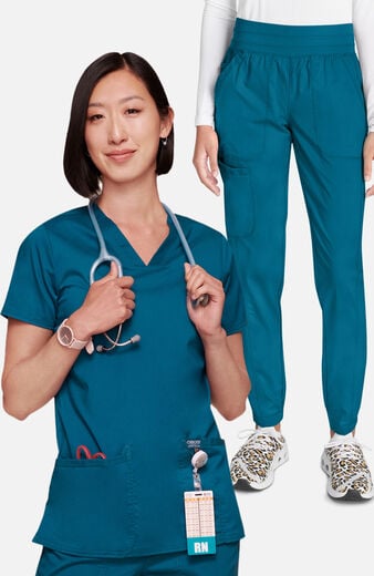Women's Scrub Set: 3-Pocket V-Neck Stretch Top & Jogger Pant Women's Scrub Set: 3-Pocket V-Neck Stretch Top & Jogger Pant