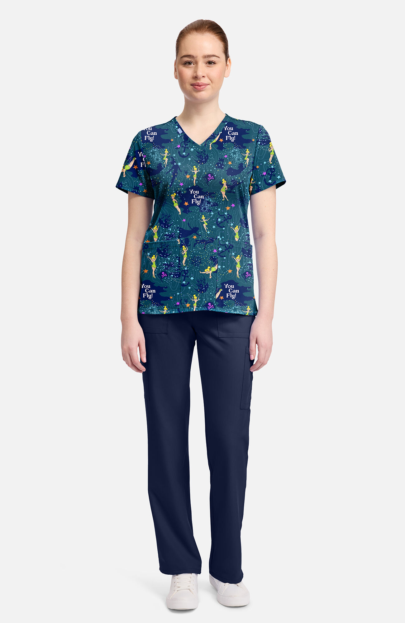 Women's Tinker Bell Flight Print Scrub Top, , large