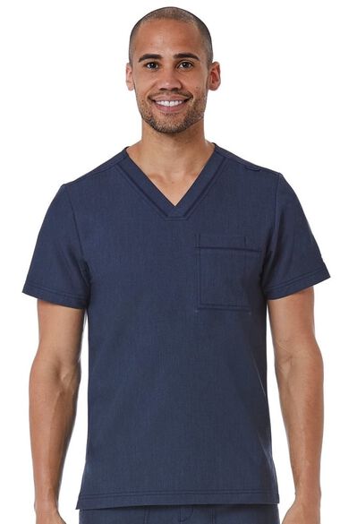 Men's Contrast Piping V-Neck Solid Scrub Top, , large