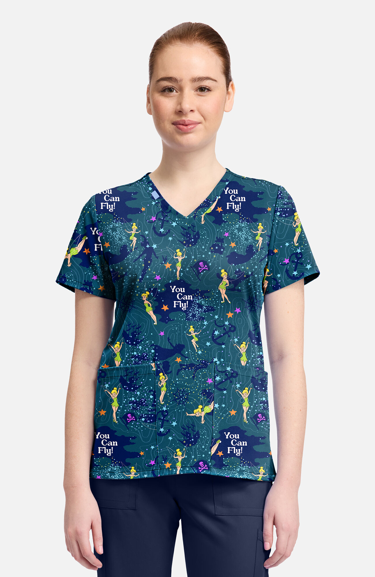 Women's Tinker Bell Flight Print Scrub Top