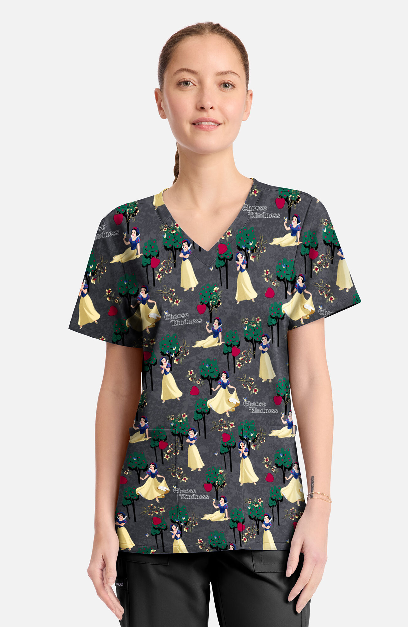 Women's Snow White Sending Kindness Print Scrub Top