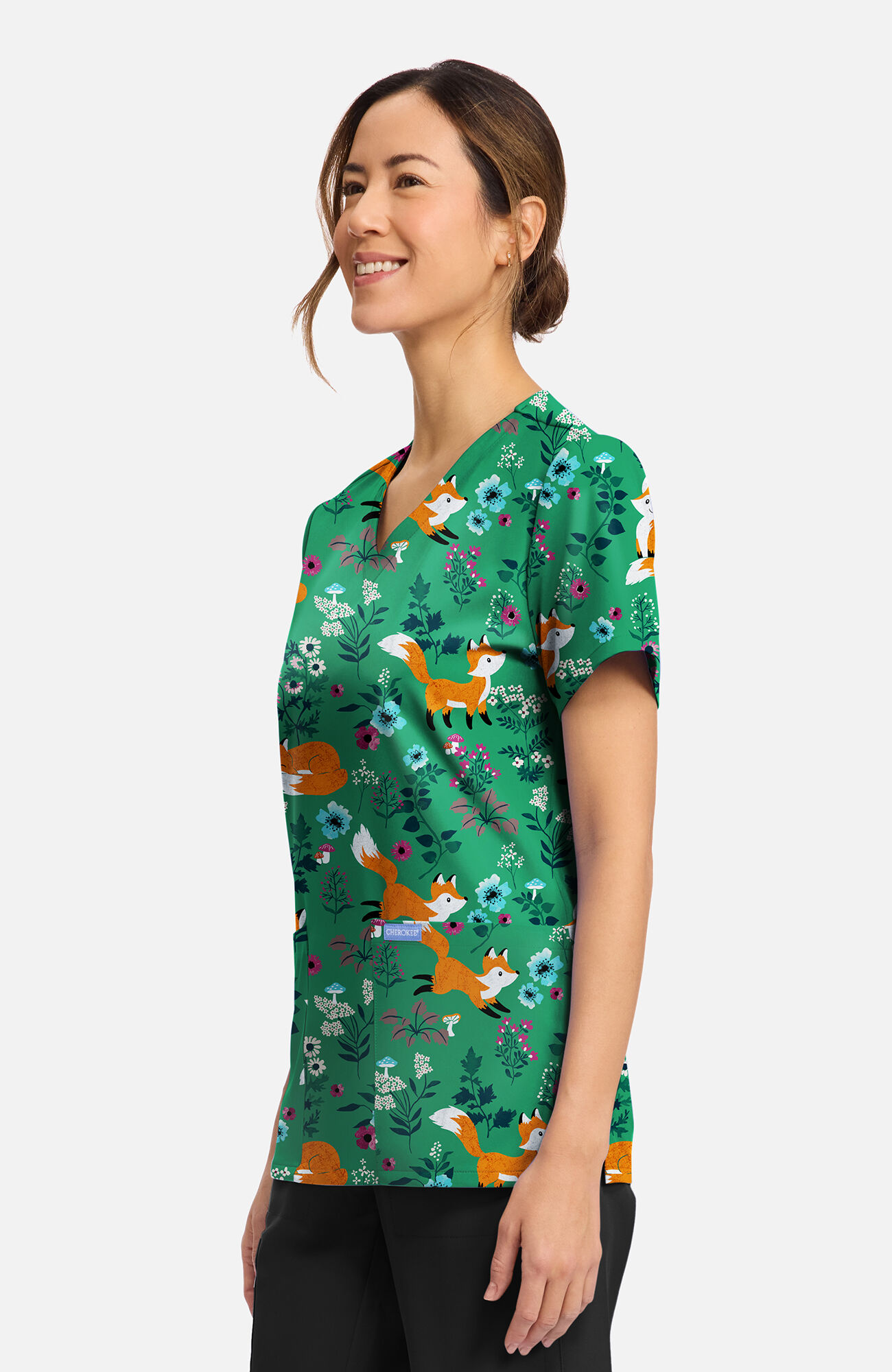 Women's Wild Fox Print Scrub Top, , large