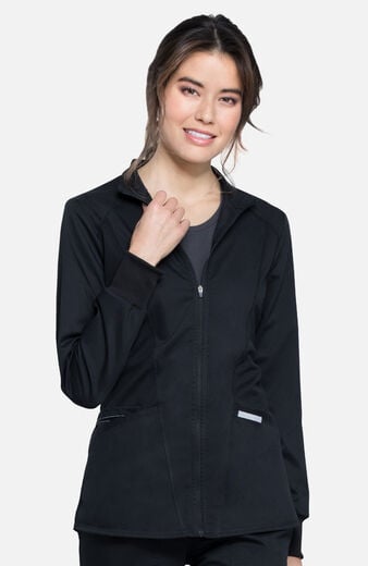 Women's Zip Front High-Low Solid Scrub Jacket Women's Zip Front High-Low Solid Scrub Jacket