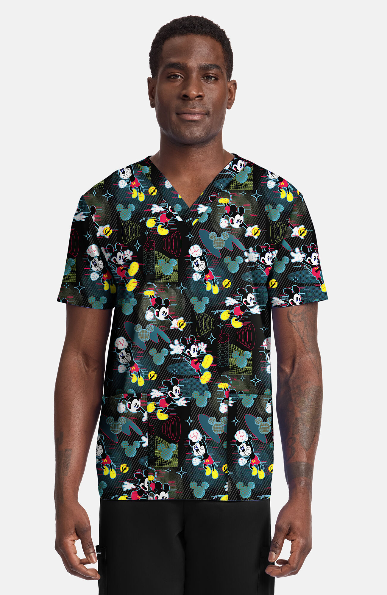 Men's Digital Mickey Print Scrub Top