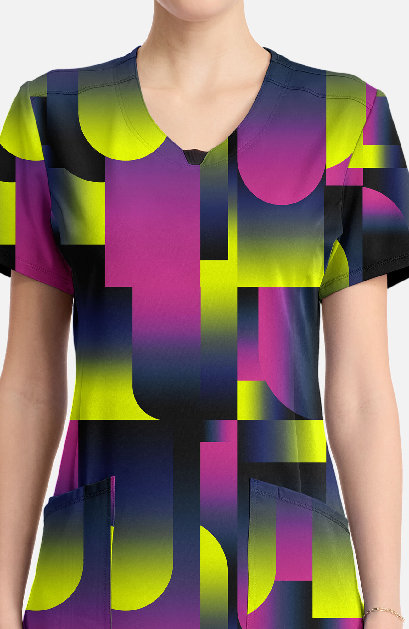 Women's Round Neck Portal Print Scrub Top, , large