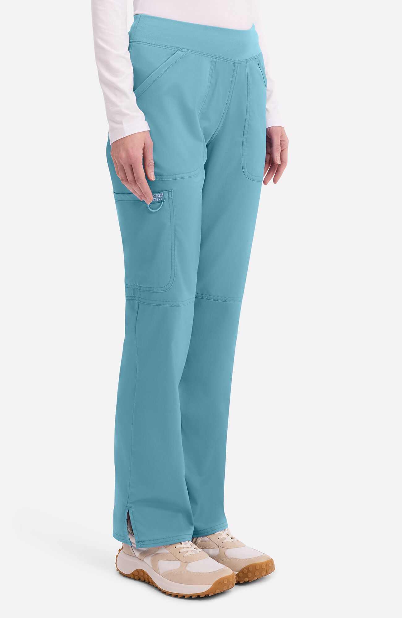 Women's Elastic Waist Cargo Pocket Scrub Pant, STM Soft Marine | teal, large