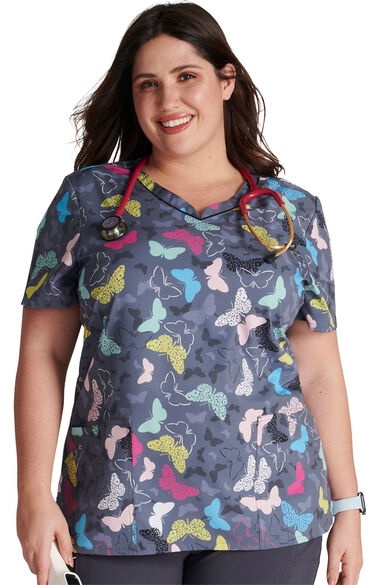 Clearance Women's Wing It Up Print Scrub Top, , large