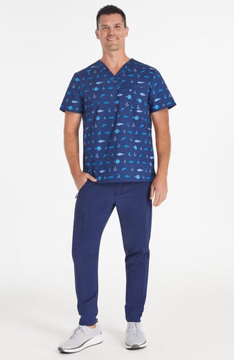 Men's Gone Fishin' Print Scrub Top Men's Gone Fishin' Print Scrub Top