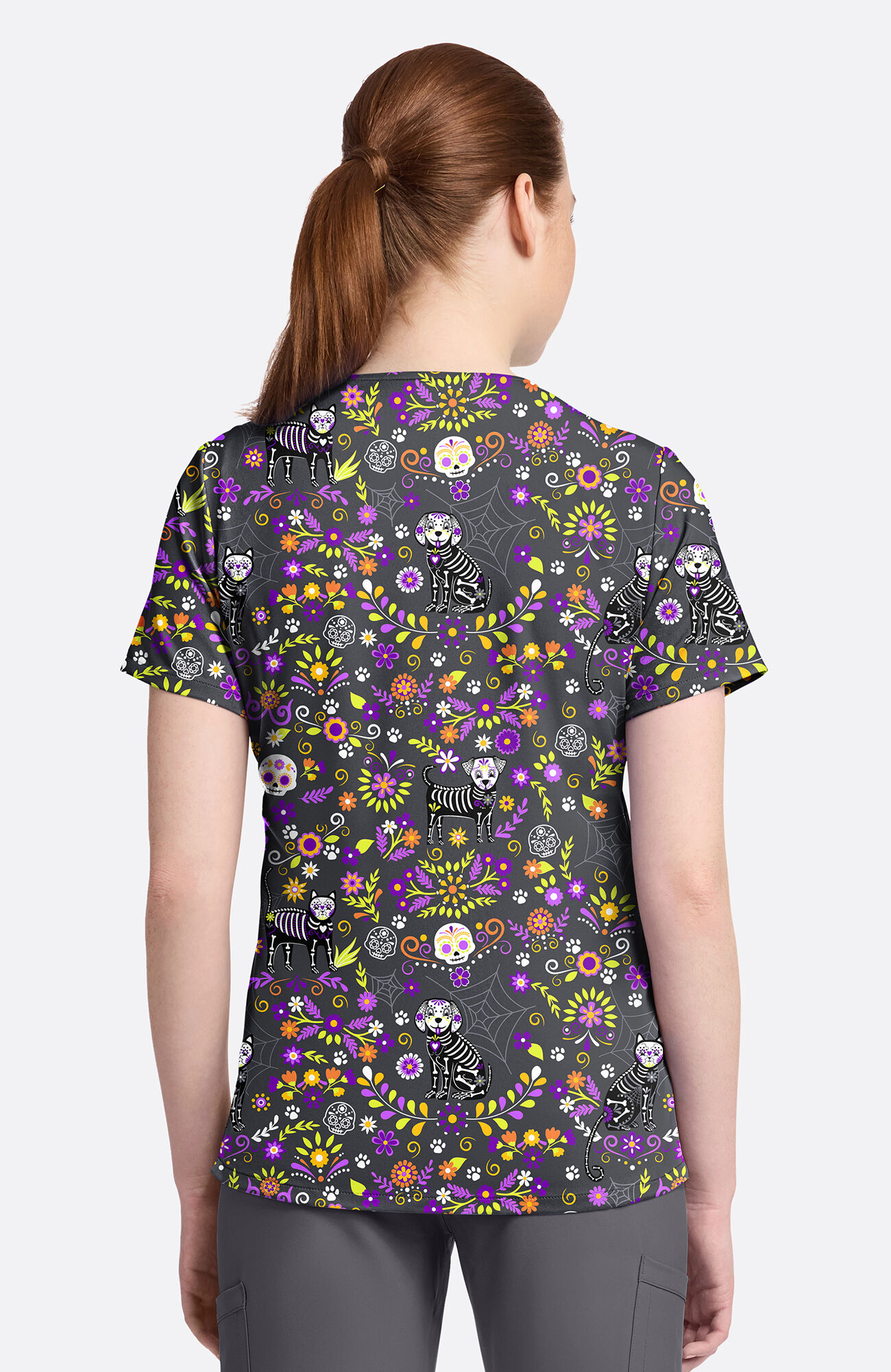 Women's Day Of The Pets Print Scrub Top, , large