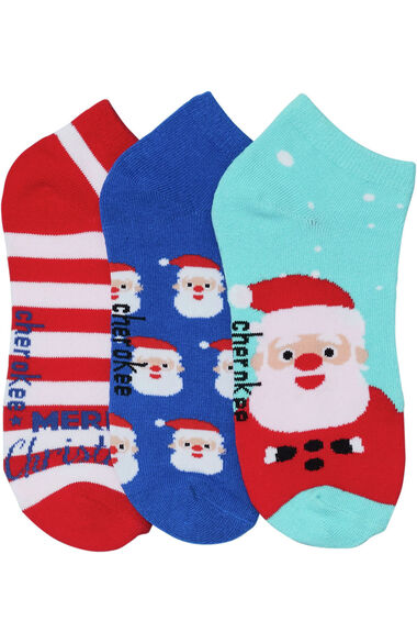 Women's 3 Pair Jolly Santa Print No Show Socks, , large