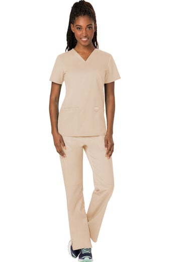 Women's Scrub Set: 3-Pocket V-Neck Stretch Top & Drawstring Flare Pant Women's Scrub Set: 3-Pocket V-Neck Stretch Top & Drawstring Flare Pant