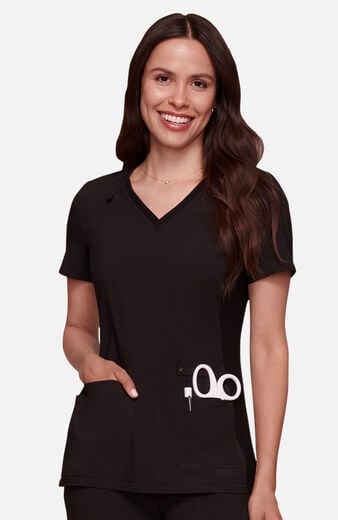 Women's V-Neck Knit Panel Solid Scrub Top Women's V-Neck Knit Panel Solid Scrub Top