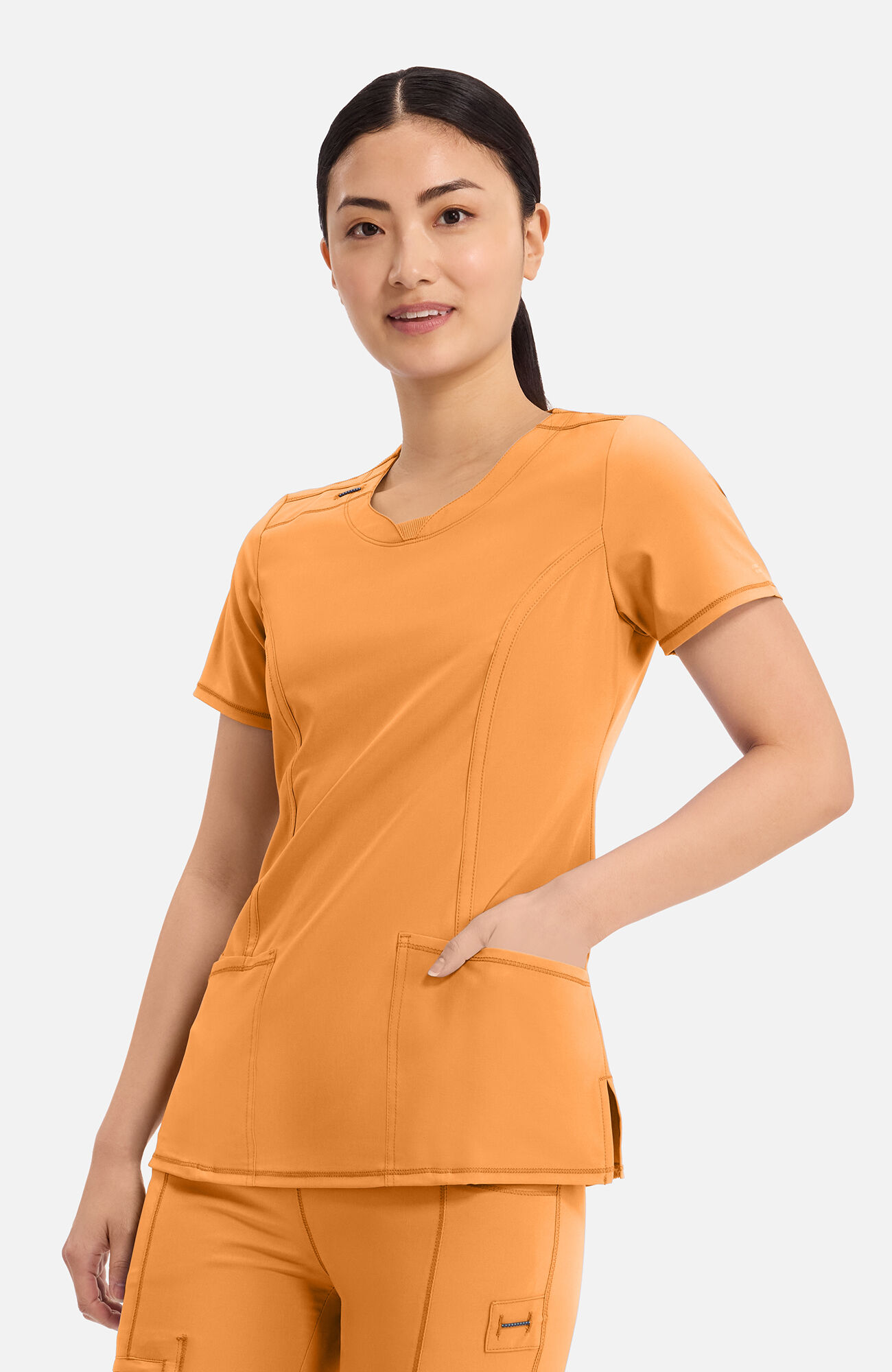 Women's Split Round Neck Solid Scrub Top, OSU Orange Sunrise | orange, large
