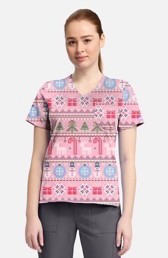 Women's Festive Fair Isle Print Scrub Top Women's Festive Fair Isle Print Scrub Top