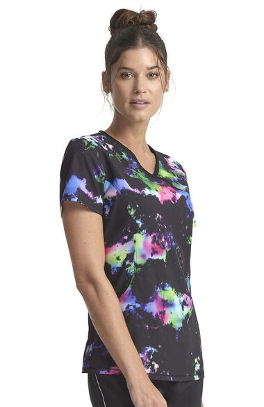 Women's Mock Wrap Color-Blur Print Scrub Top, , large