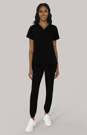 Women's Scrub Set: Notch V-Neck Tuck In Top & Mid Rise Pull On Jogger Pant Women's Scrub Set: Notch V-Neck Tuck In Top & Mid Rise Pull On Jogger Pant