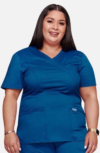 Women's Shaped 3-Pocket Mock Wrap Scrub Top Women's Shaped 3-Pocket Mock Wrap Scrub Top