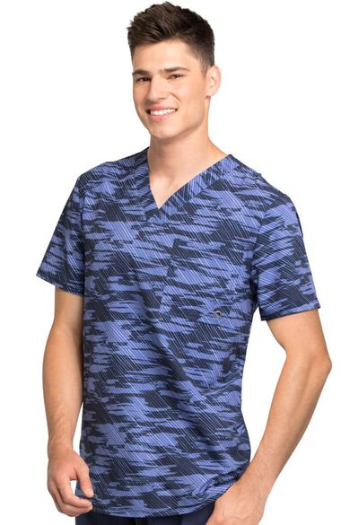 Clearance Men's V-Neck Abstract Print Scrub Top, , large