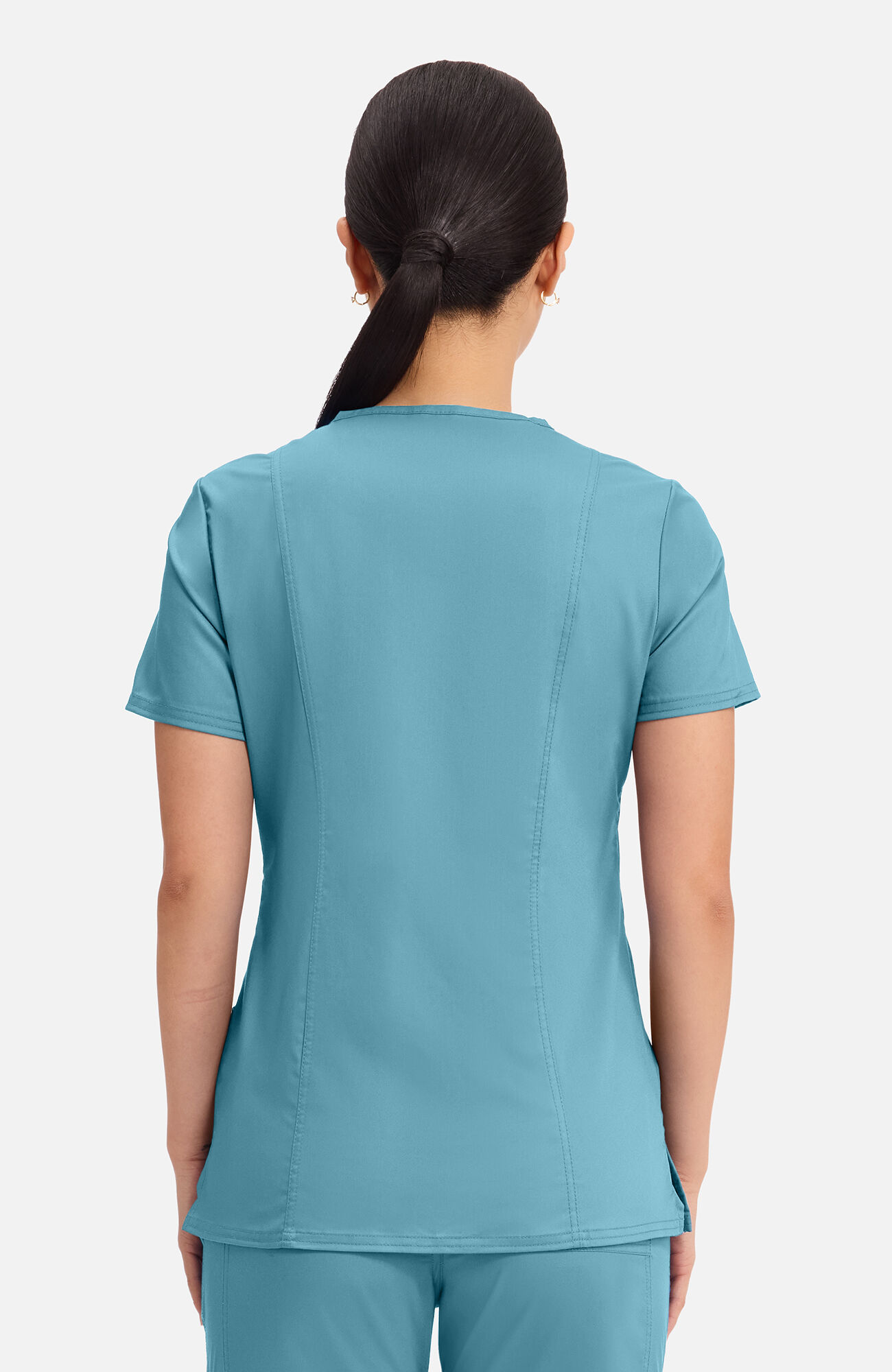 Women's Shaped 3-Pocket Mock Wrap Scrub Top, STM Soft Marine | teal, large
