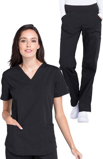 Women's Scrub Set: 4-Pocket Shirttail Top & Rib Knit Cargo Waist Pant Women's Scrub Set: 4-Pocket Shirttail Top & Rib Knit Cargo Waist Pant